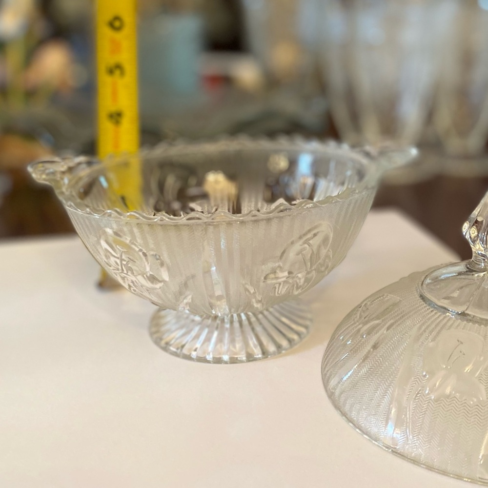 Iris & Herringbone Clear Footed Covered Candy Dish Depression Glass - Picture 12 of 16